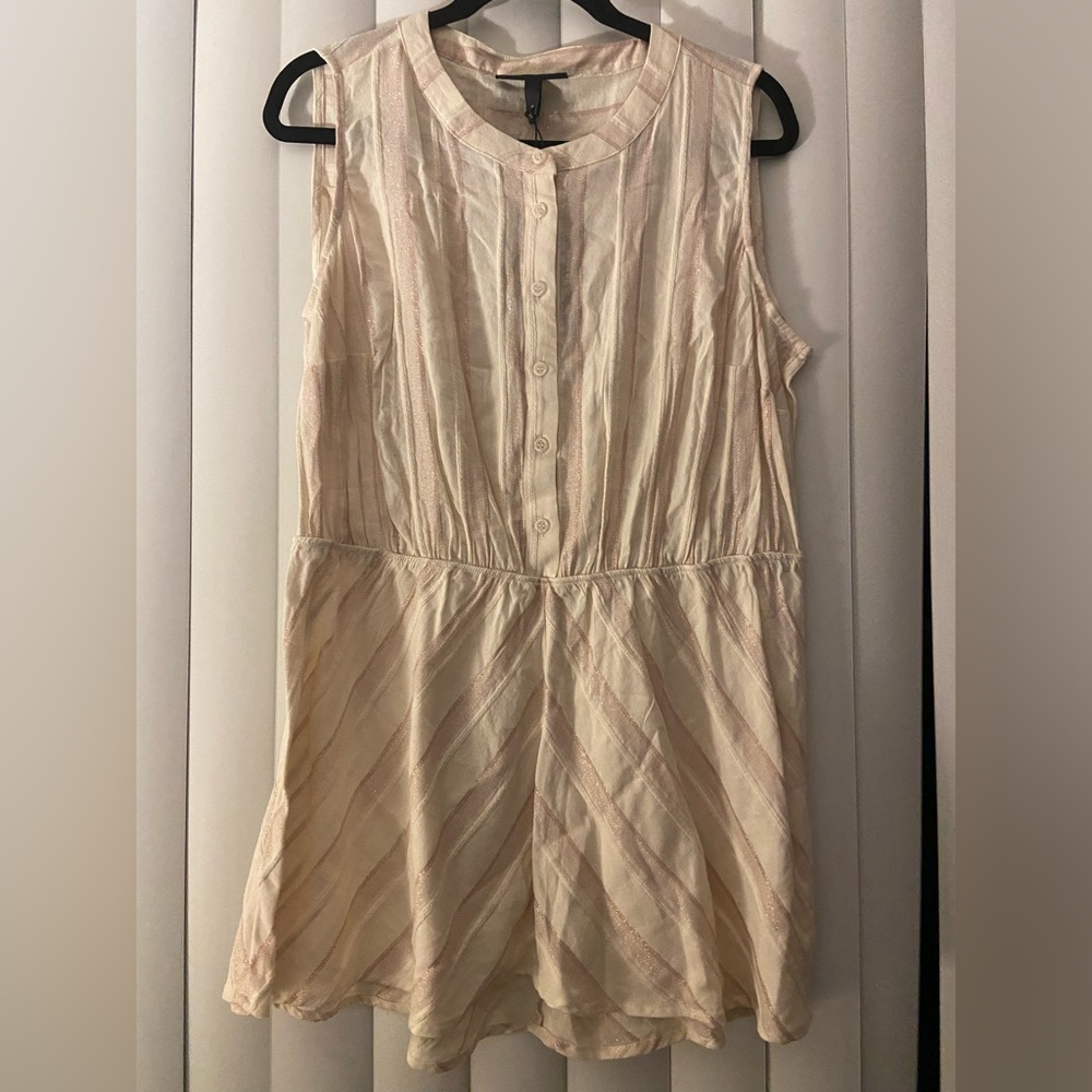 lane Bryant cream and pink shimmer peplum tank top